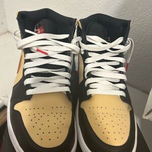 Jordan Black and Tan High-Top Sneakers with Leather Finish